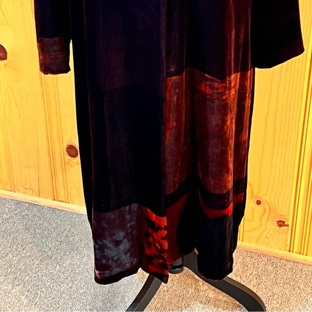 Vintage Harari Maroon Burnout Velvet Duster/Coat Sz-L - Picture 3 of 8